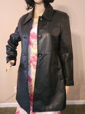 Petite Sophisticate Black Leather Button-Front Jacket